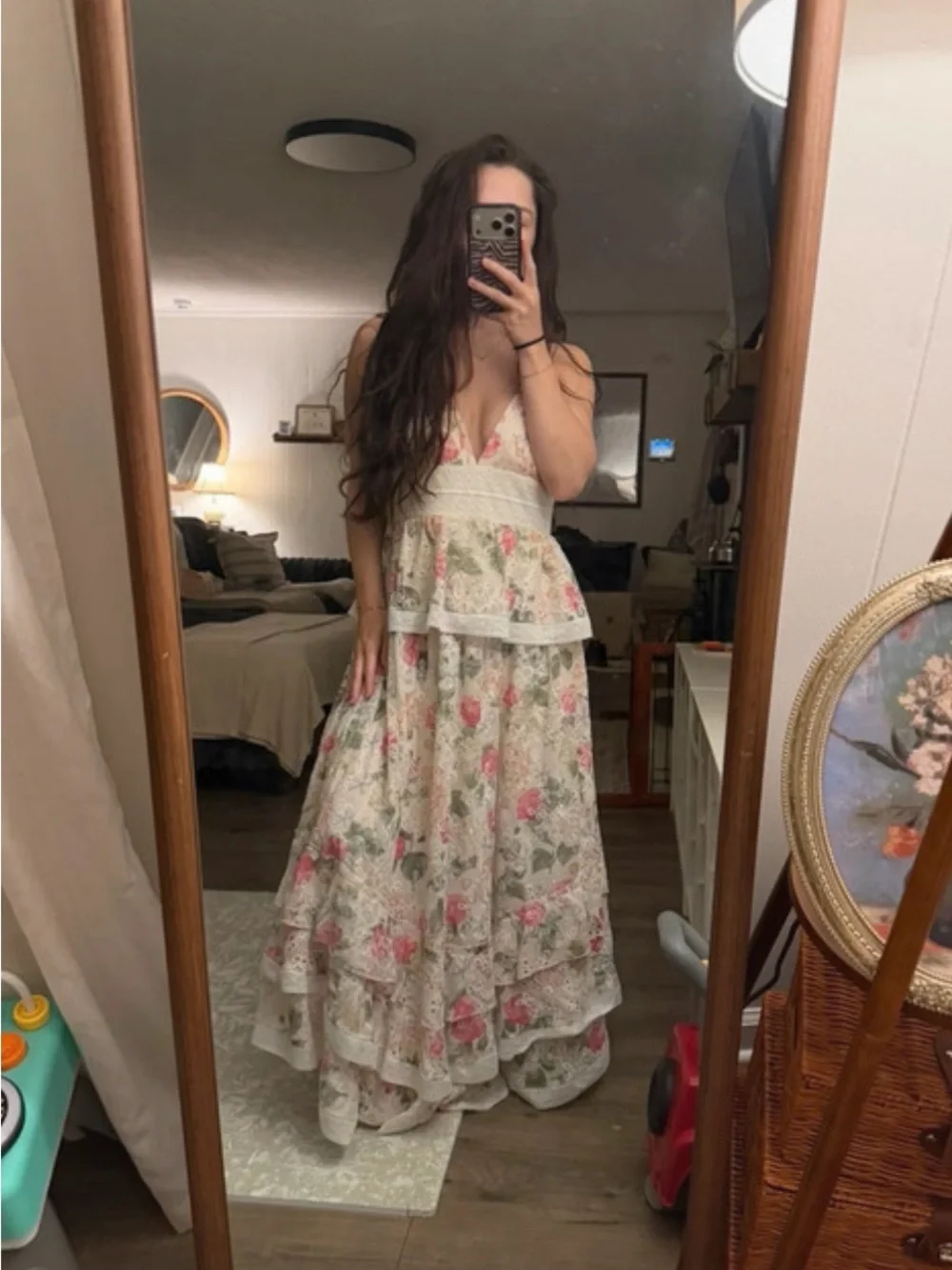 NWT Gianni Bini Midori Floral Chiffon Maxi Dress Tiered Peplum Lace Boho 10